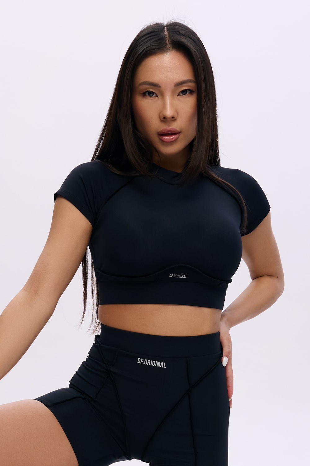 MAJESTIC BLACK T-SHIRT TOP + MAJESTIC BLACK BIKER SHORTS